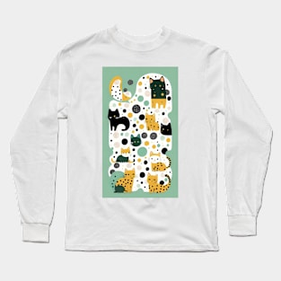 Dot-Delight: Charming Polka Dot Cat Design Long Sleeve T-Shirt